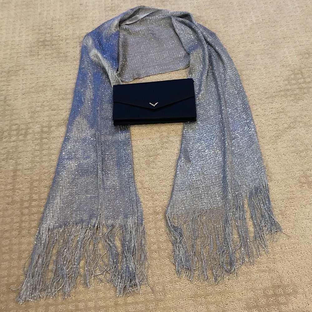 Elegant Silver and Black Women's Scarf and Clutch Set